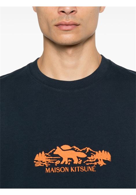 T-shirt Outdoor Profile Fox in blu Maison kitsuné - uomo MAISON KITSUNÉ | NM00112KJ0118P480